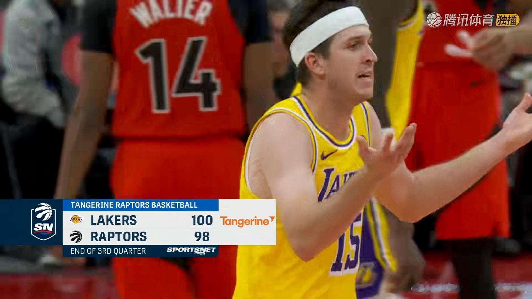 末节决战！湖人领先猛龙2分进入第四节 