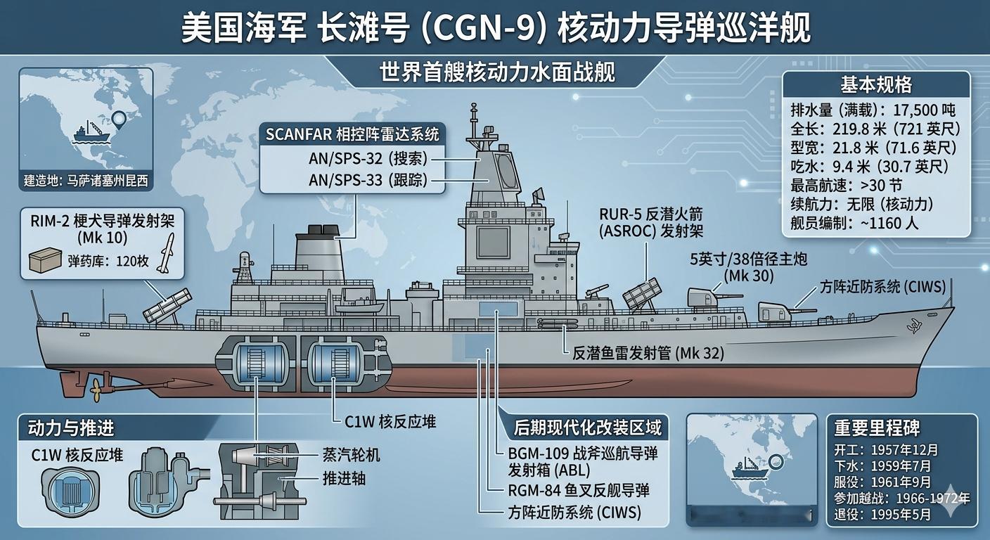 军事ai新视野 中外舰闻 人类历史上第一条核动力（导弹）巡洋舰，美国🇺🇸海军