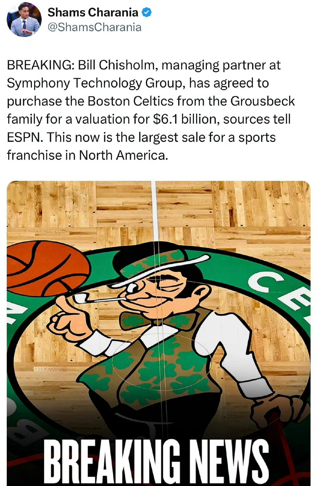 凯尔特人61亿美元被收购 北京时间8月14日，NBA官方宣布，NBA理事会已一致