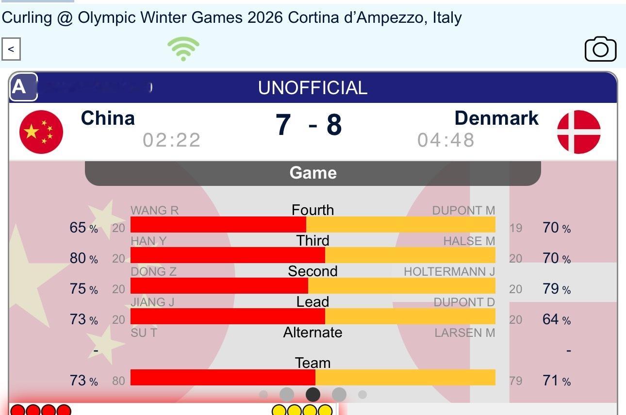 【中国-丹麦】第十局中国队先手输掉，中国7-8丹麦 姐姐妹妹记住5～9局的好感觉