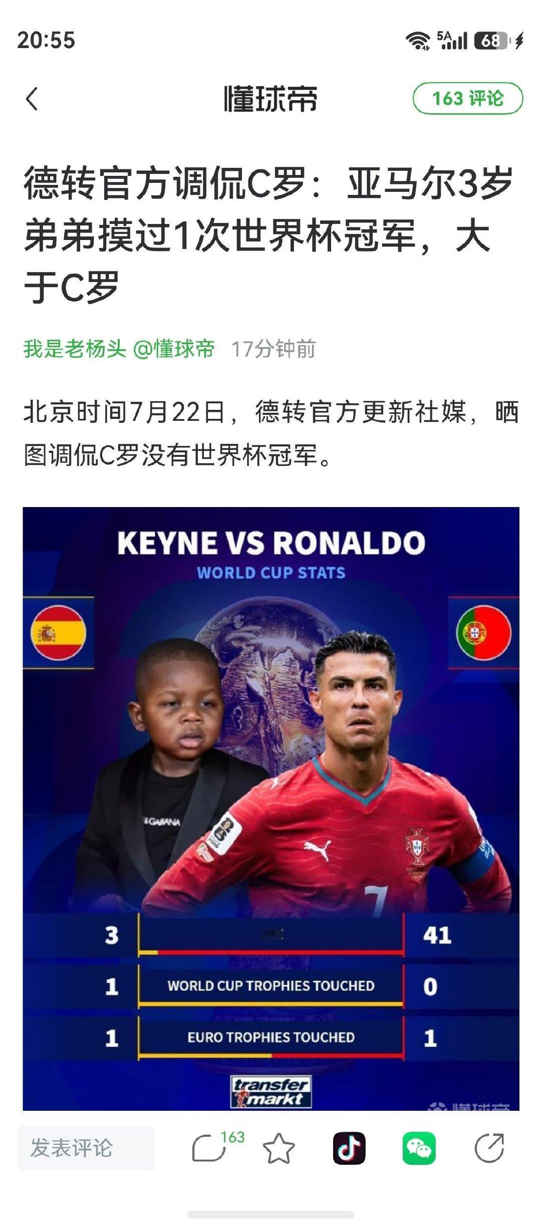 大于阿伟罗 C罗世界杯期间涨粉超千万 世界杯