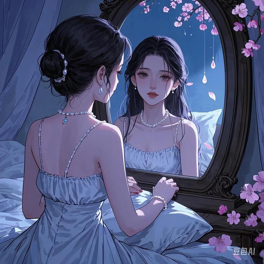上联 ：晓日荷珠悲镜里
解析：“晓日”与“昨夜”在时间上相互对照，“荷珠”和“桃