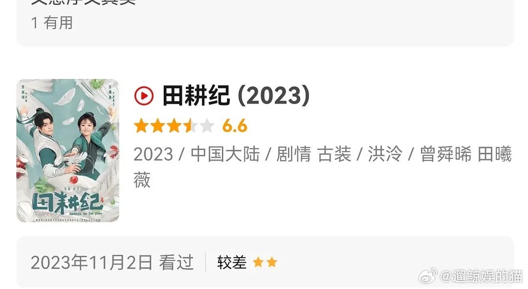 逐玉编剧给田曦薇的剧也打了两星吗？ 