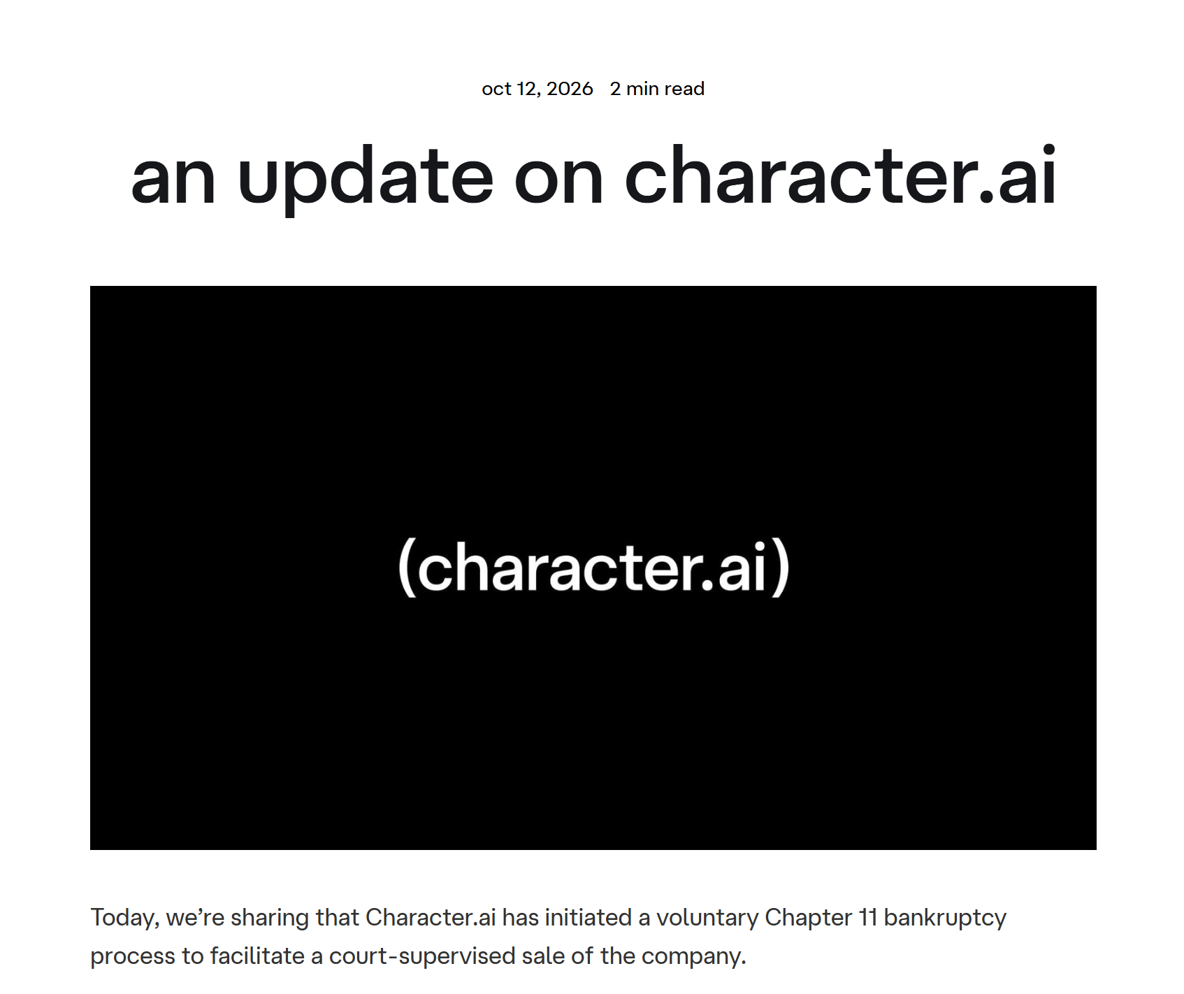 刚刚看到 Character.AI 宣布提交自愿破产申请，迪士尼旗下公司将担任优