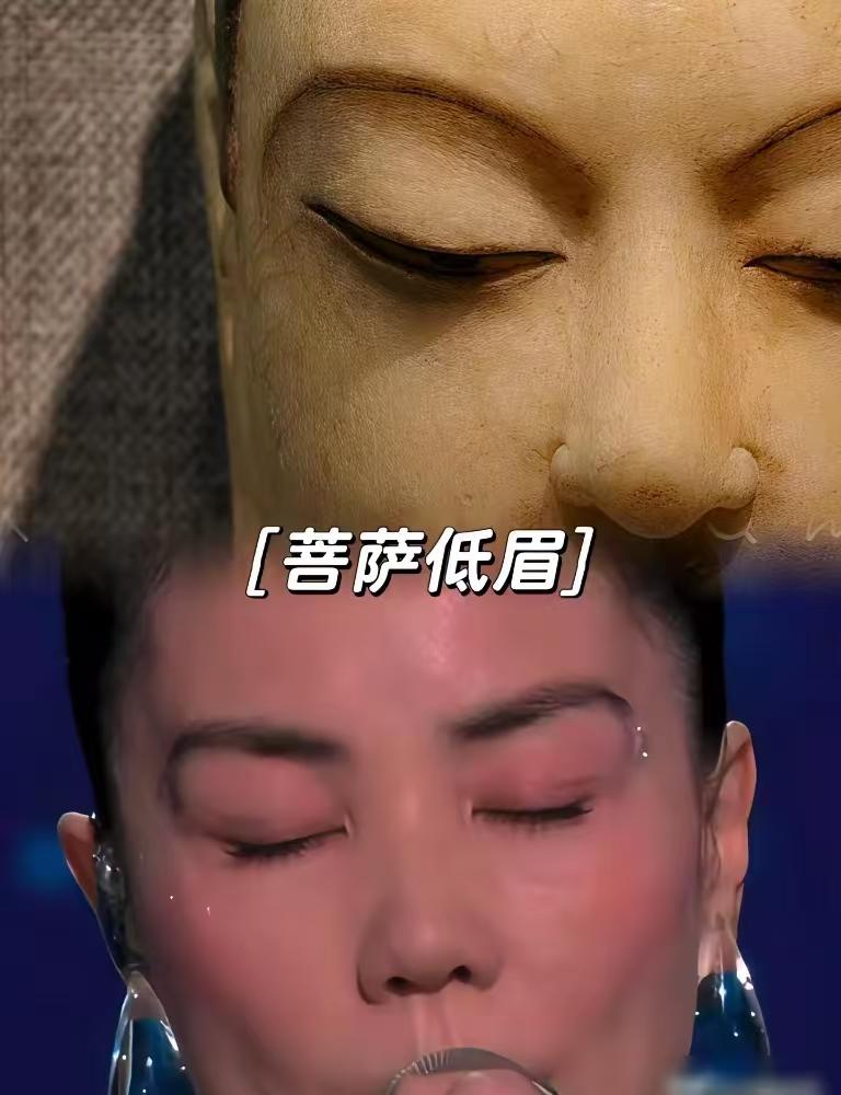 这图比较的有点过分了！她信佛，眉毛可能就是这么来的。这次唱的歌，确实不行，整首歌