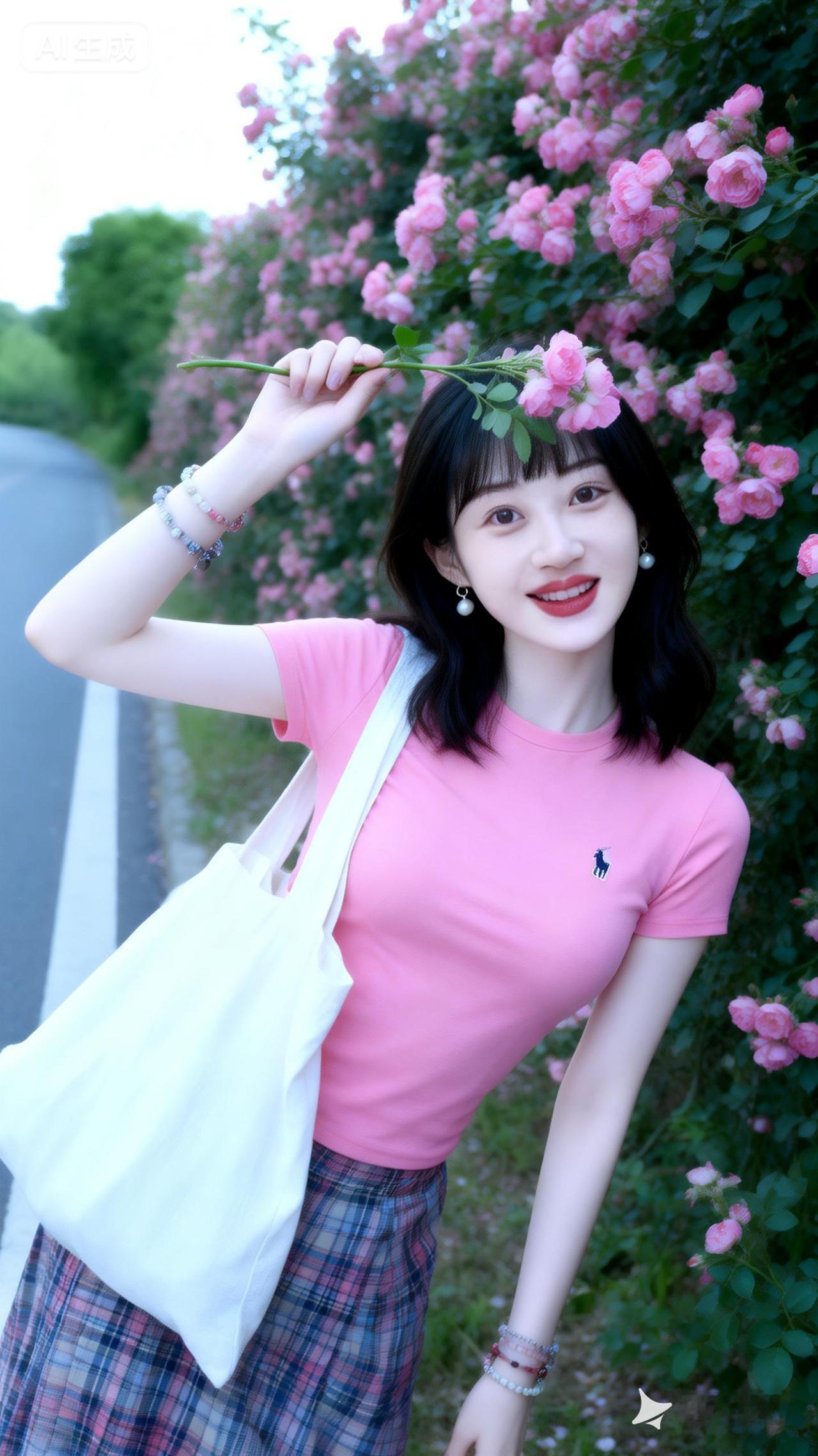 粉嫩少女与浪漫花海，甜美笑容绽放！🌸💖