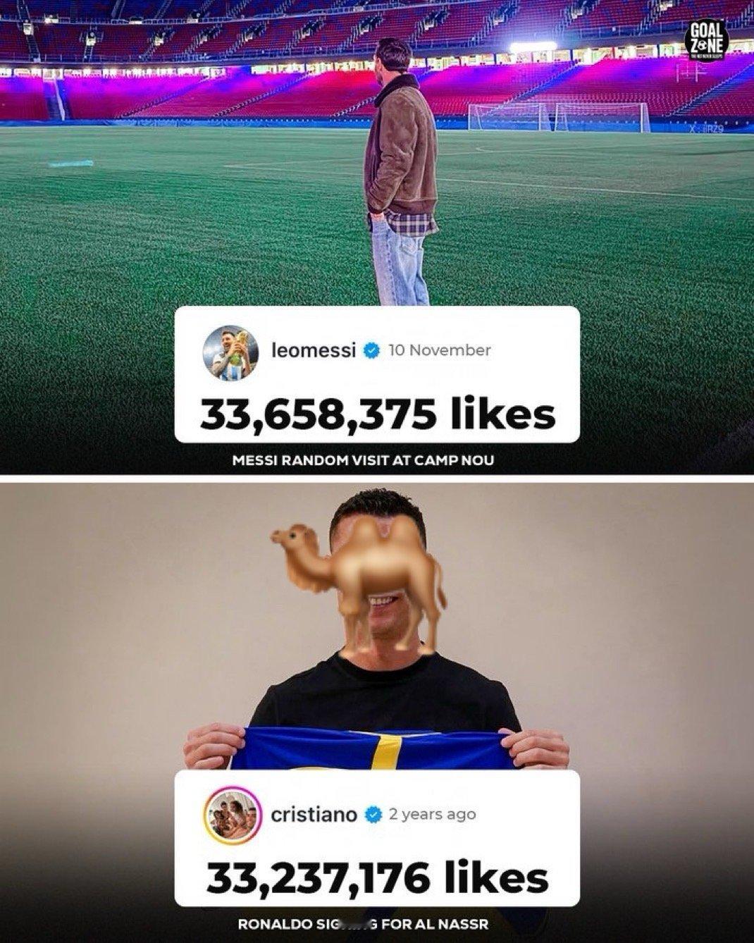 梅西  随手一发，轻轻秒了📝｜球王不追逐点赞，但点赞追逐球王👏目前仍在持续升