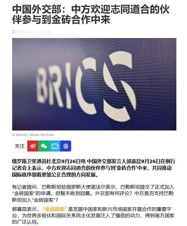 巴勒斯坦申请加入金砖，中方4个字回应冲上外网热搜，以色列美国全都破防了

巴勒斯
