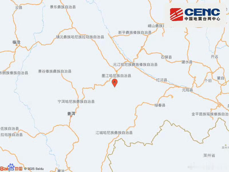 地震快讯中国地震台网自动测定：07月21日19时42分在云南普洱市墨江县附近（北