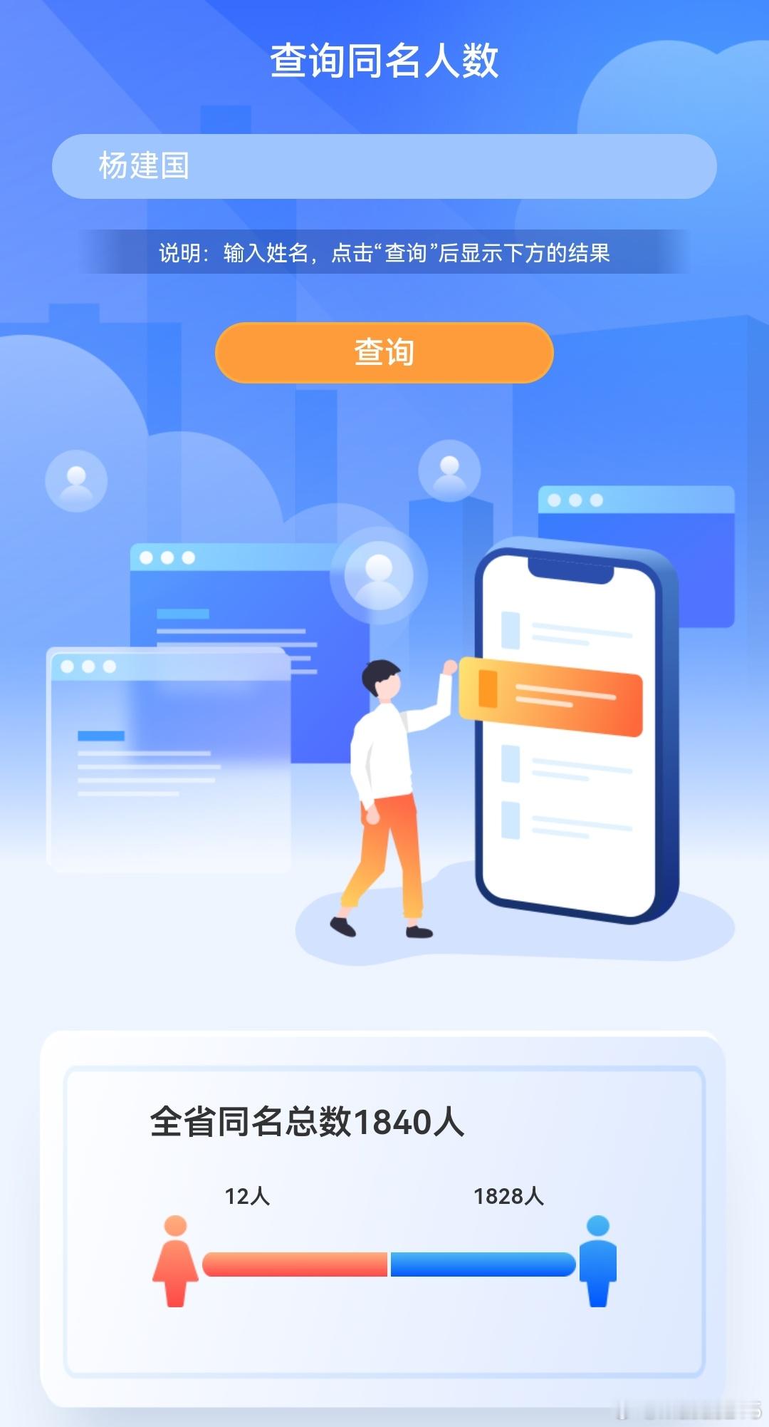 江苏省有1840人叫杨建国，其中12个是女性， ​​​