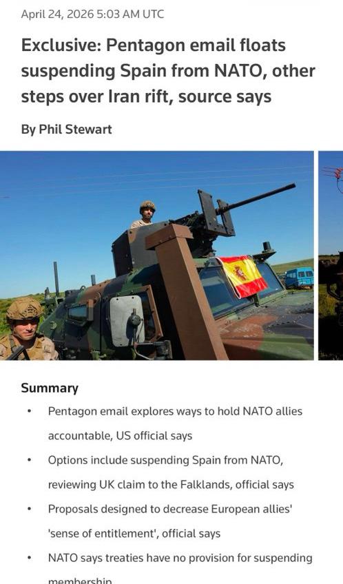 路透社援引消息人士说法，披露了五角大楼一项内部讨论：如何惩罚拒绝配合美国对伊朗军