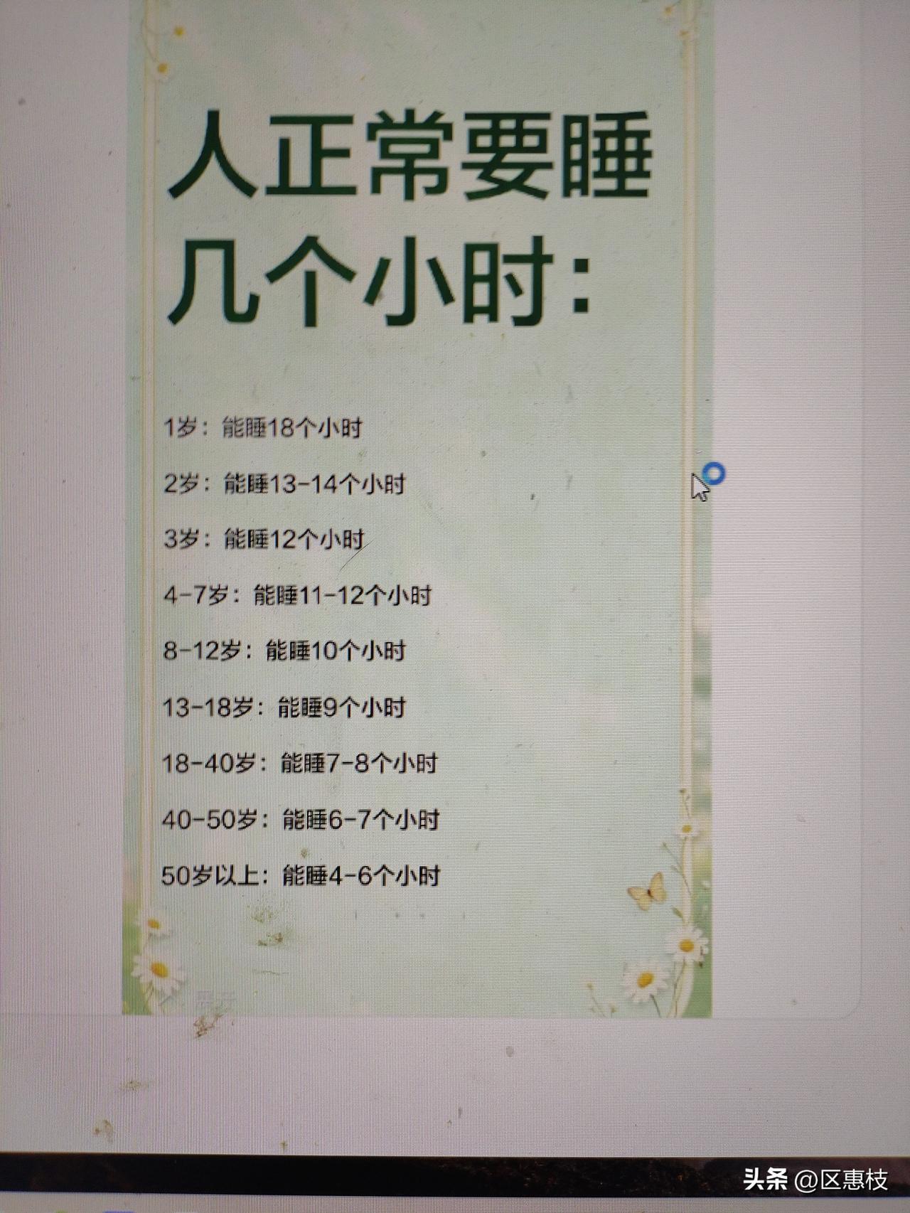 不同年龄每天需要多少睡眠时间。