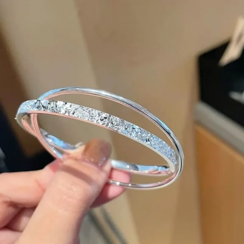 碎碎冰双环叠戴足银手镯