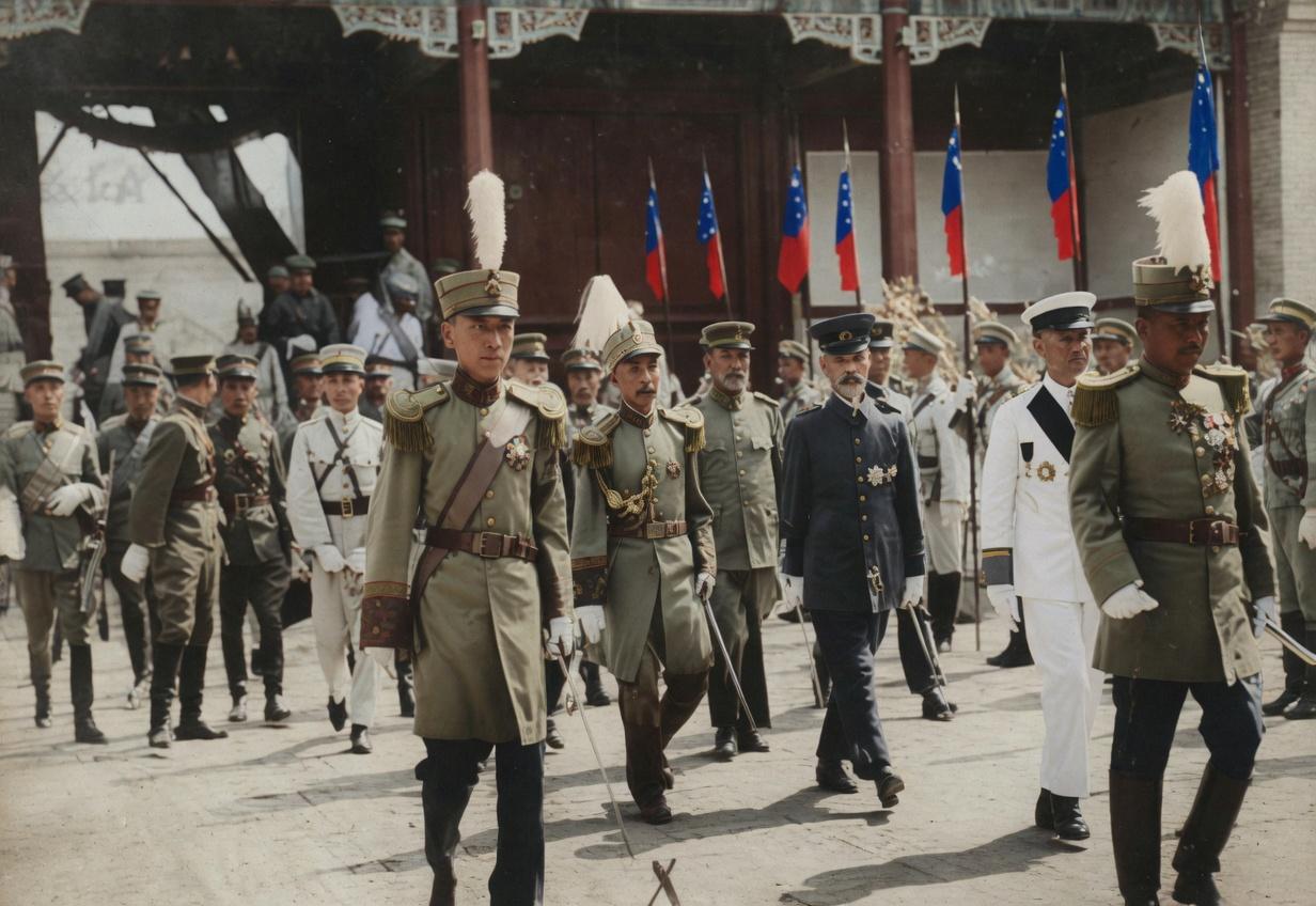 1927年，张作霖在北京当上了安国军大元帅，这张照片就是他在公开仪式上的样子，身