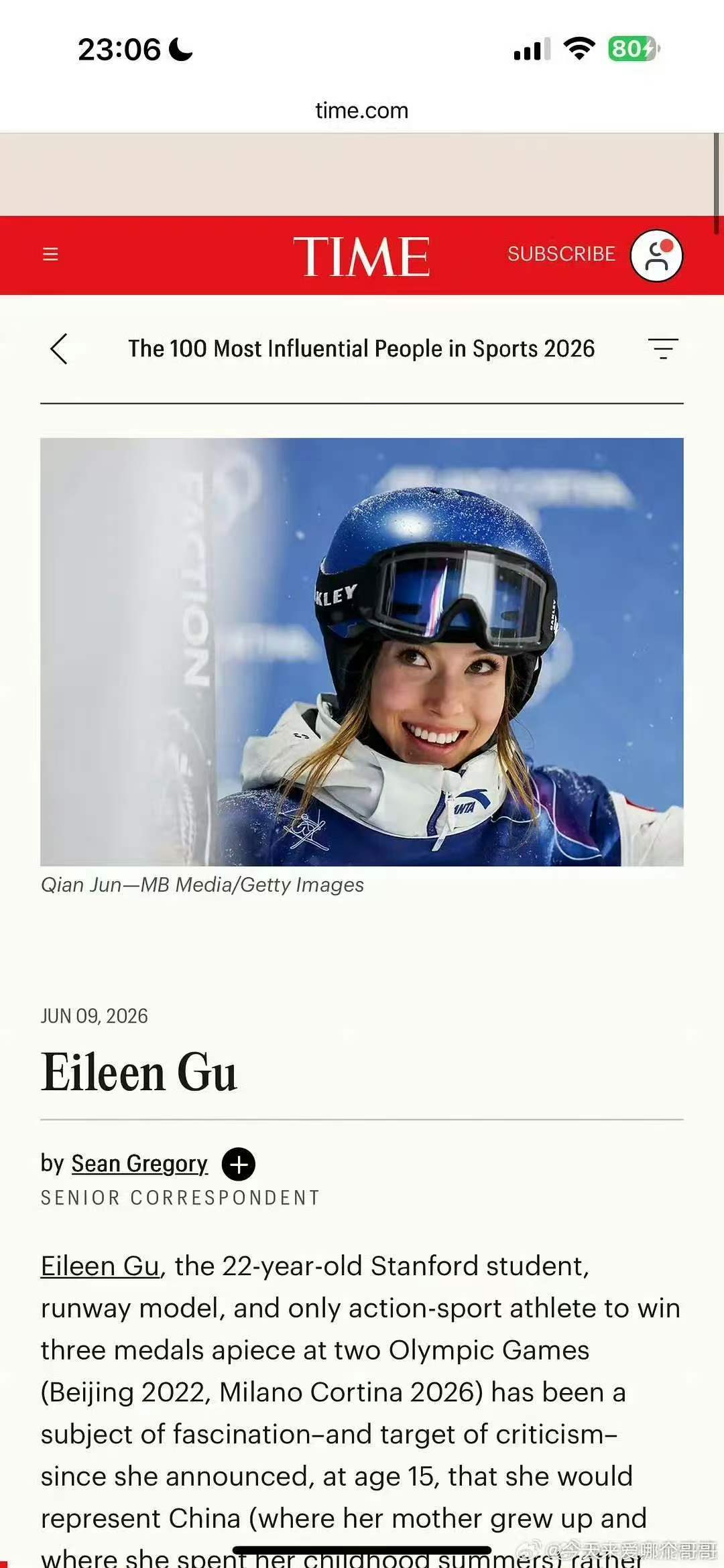 孙颖莎入选时代最具影响力运动员谷爱凌入选时代最具影响力运动员 哦莫！ 
