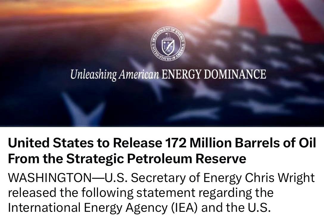 美国能源部称，美国将从战略石油储备中释放1.72亿桶石油。 ​​​