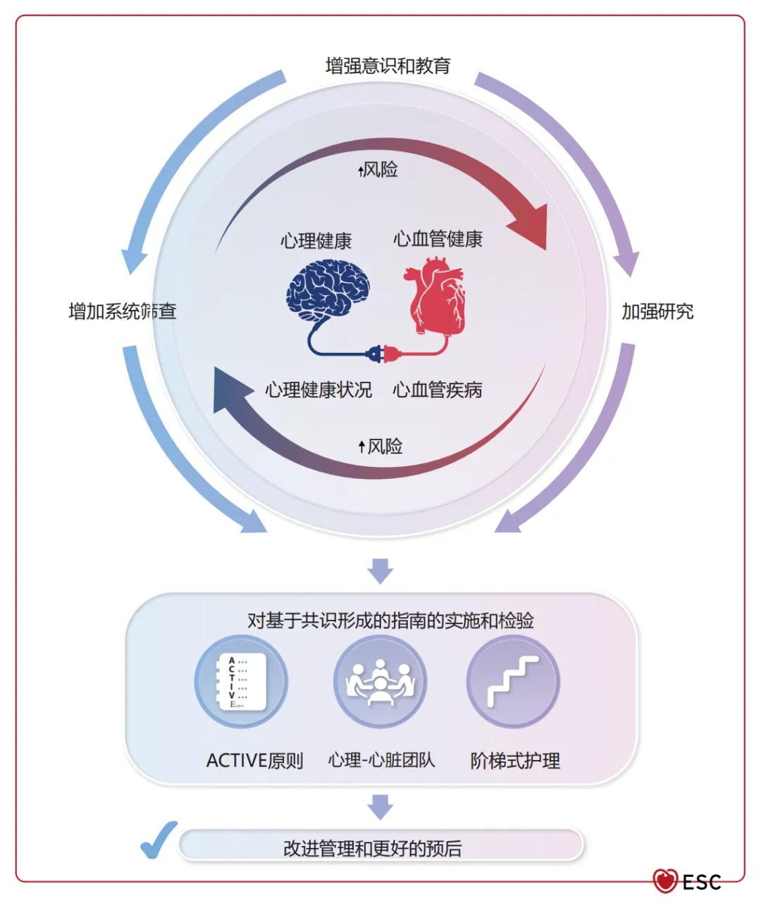 心血管疾病患者的心理健康同等重要。在今年的欧洲心脏病学会（ESC）发布了《血管病