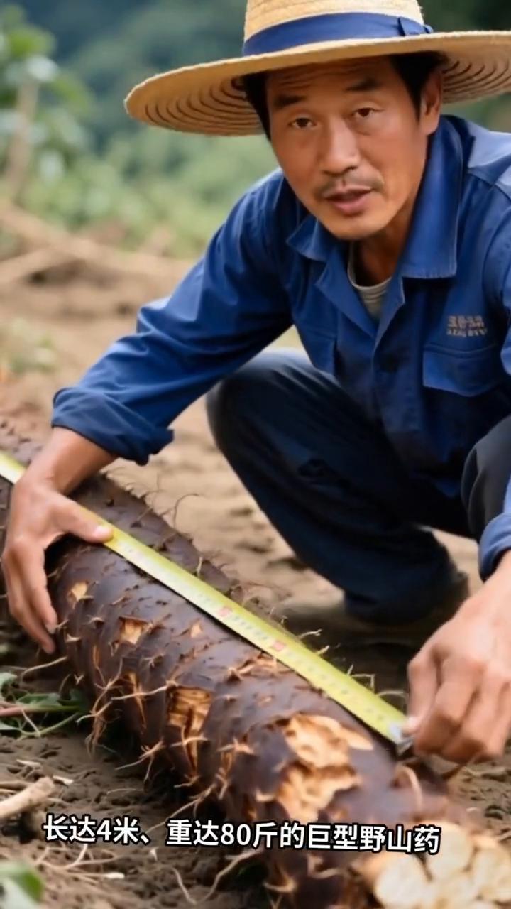 云南惊现4米野山药王，挖五米深井竟值五千元。
云南一男子挖出巨型野山药竟能卖数千