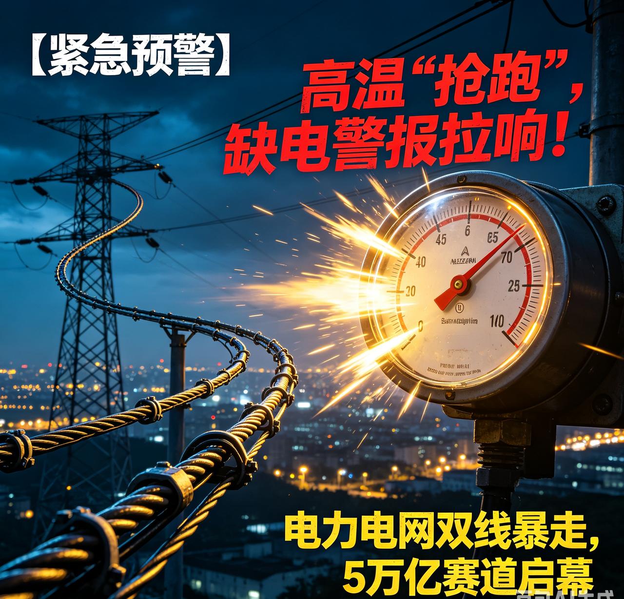【紧急预警】高温“抢跑”，缺电警报拉响！电力电网双线暴走，5万亿赛道启幕
 
提