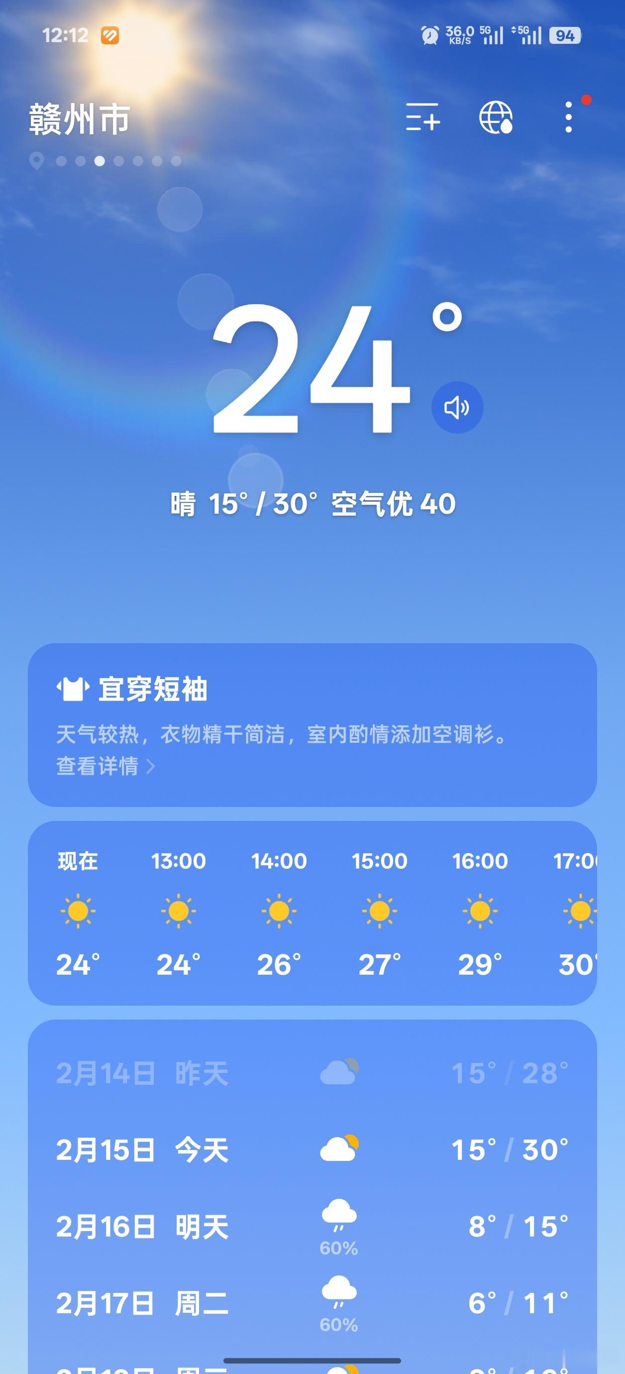赣州今天这气温，最高30度…这是过年应该有的天气吗？