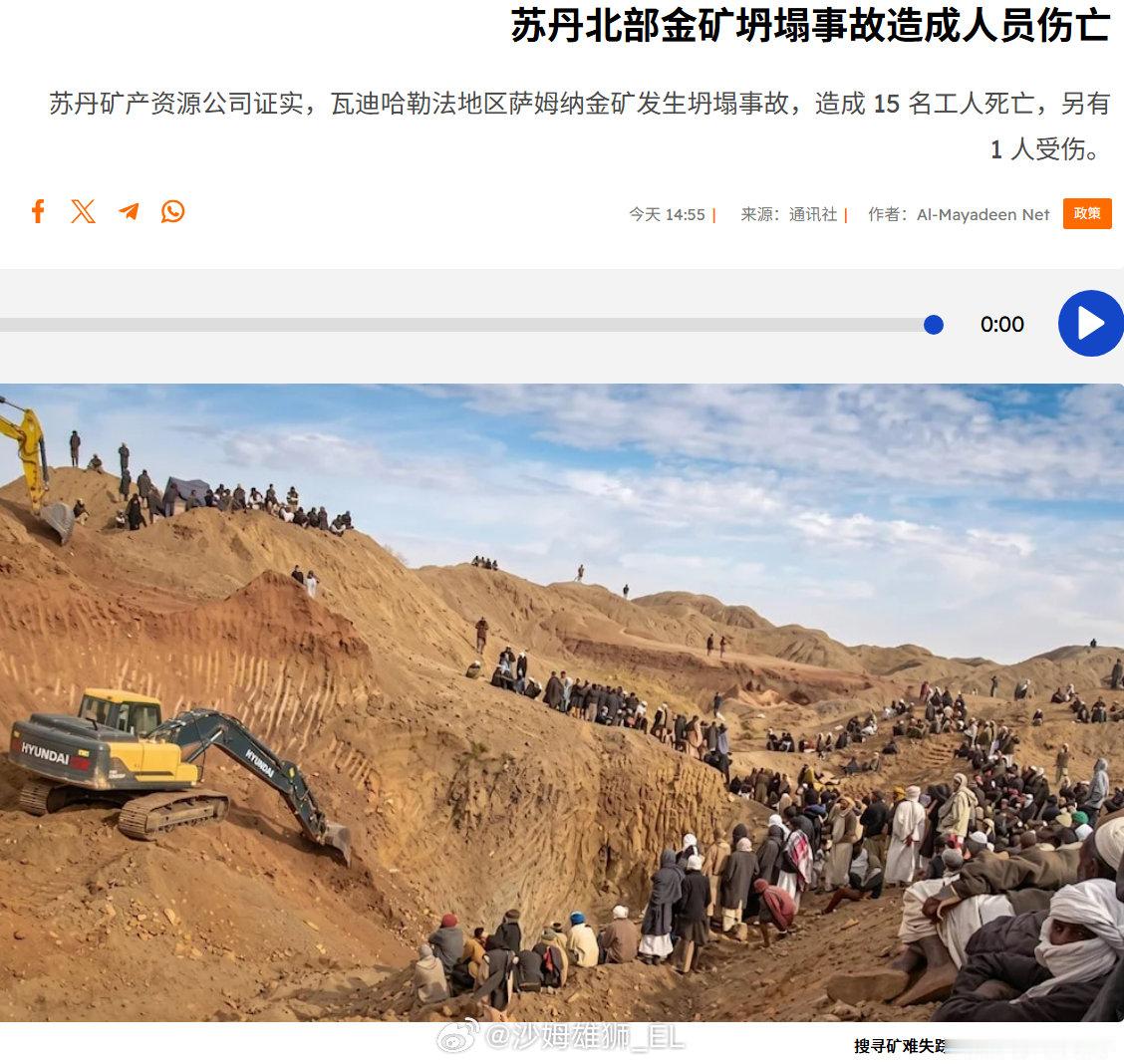 苏丹矿产资源公司位于该国瓦迪哈勒法地区萨姆纳镇的穆罕默德·陶菲克金矿发生坍塌事故