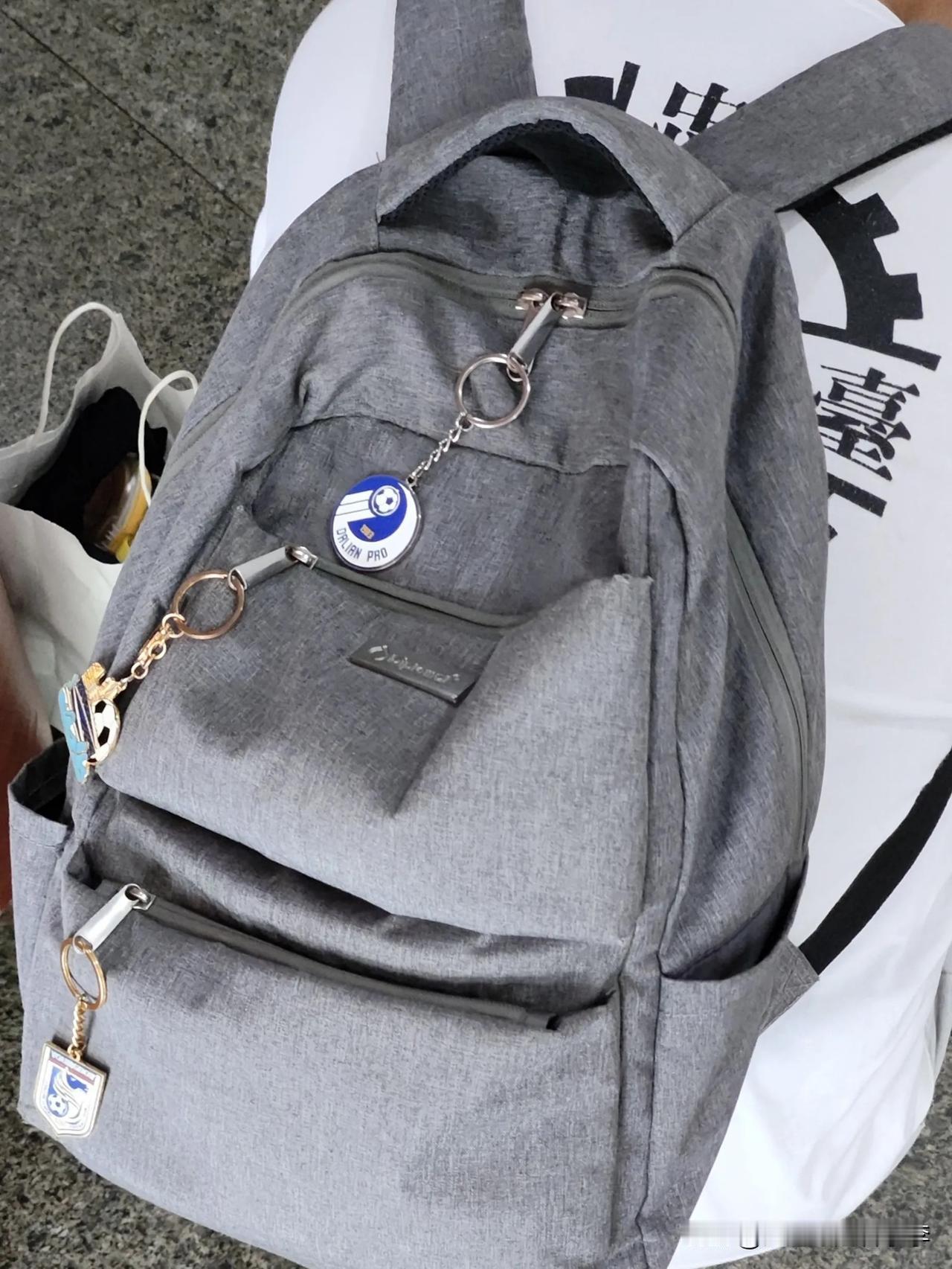 上班等电梯的时候看到一哥们的背包上面充满了大连足球元素，从大连人队到大连英博
这