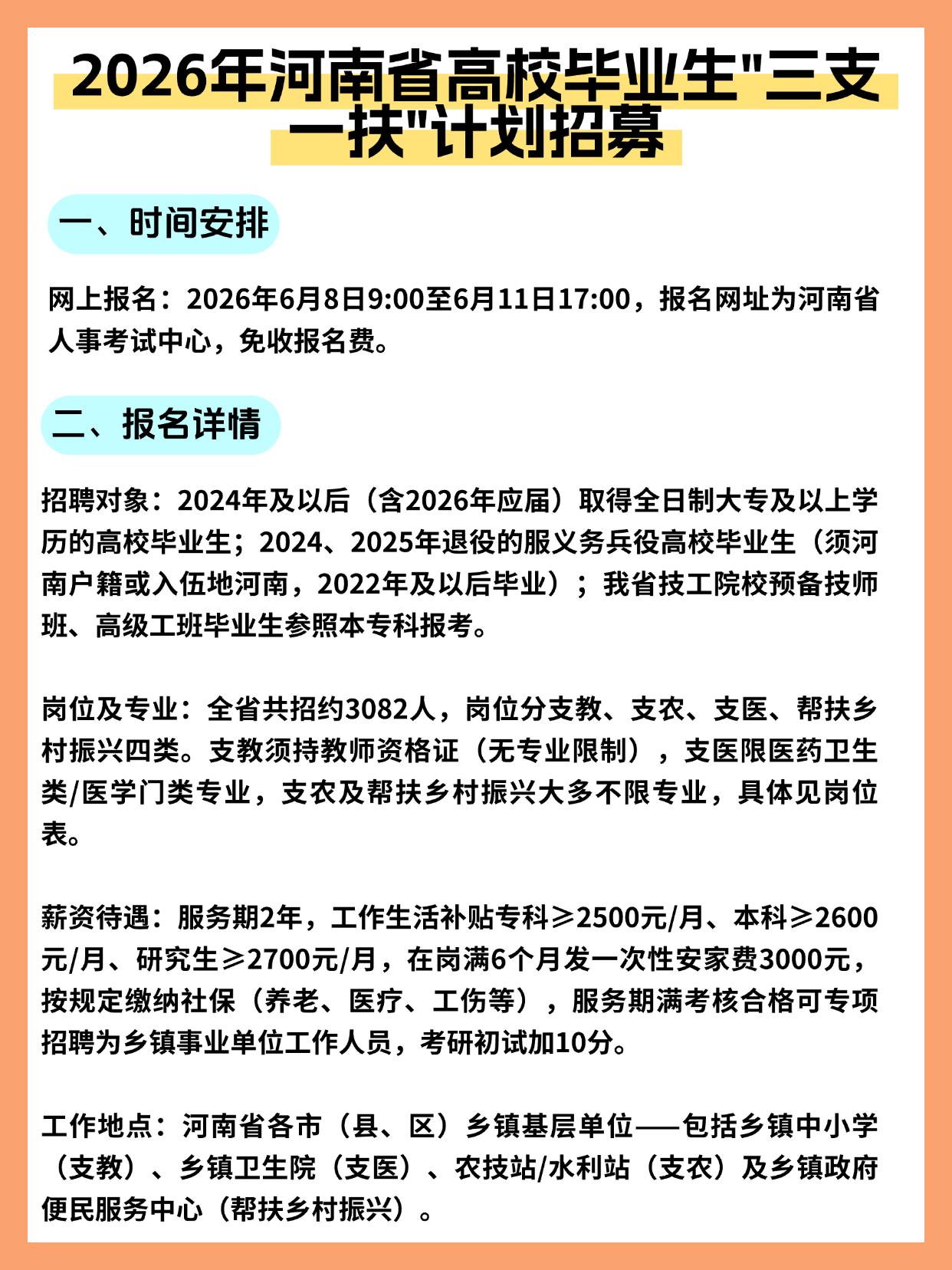 同学们，今年咱们河南省的“三支一扶”计划已经正式启动，这绝对是你们毕业后留在家乡