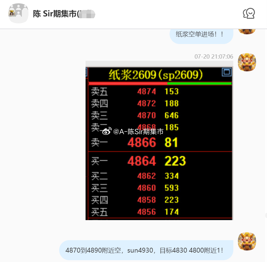 2026/7/21第六单【2609纸浆】纸浆完成50点！我们在4870附近空，空