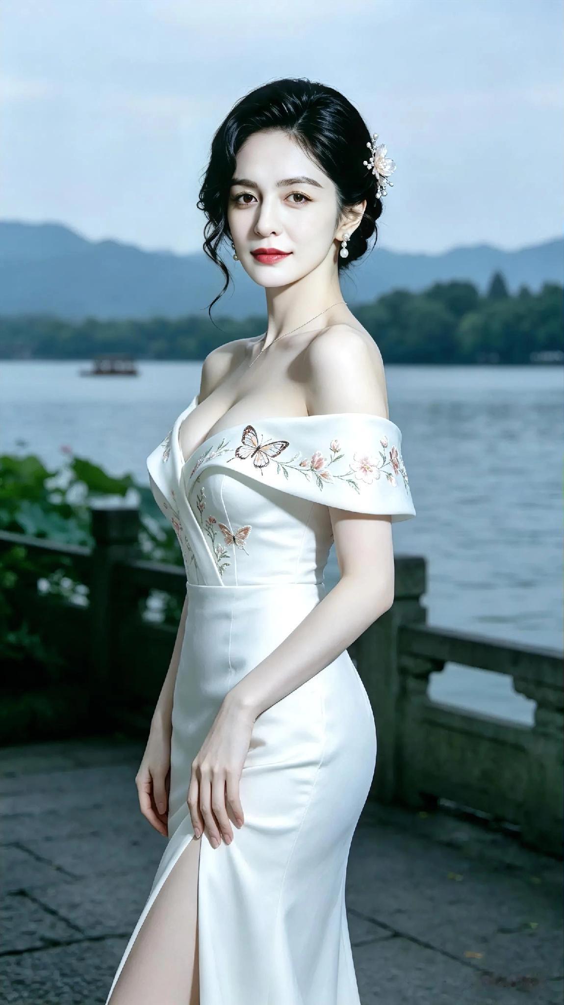 优雅白裙，湖畔仙子，惊艳一瞥
湖边白裙少女 
湖畔棕裙照 
湖畔绿裙照 
湖畔紫