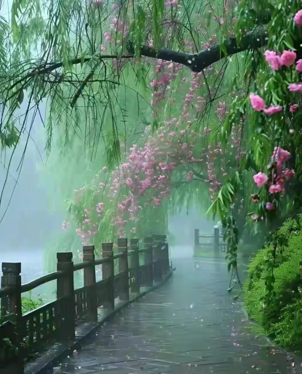 《晚雨抒怀》

文/范圣嘉
 
柔情暮雨洗亭台，
繁春盎然花盛开。
休惜流年天易