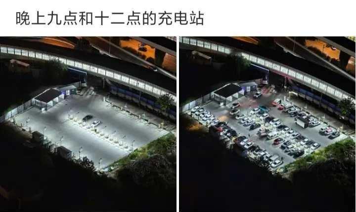 网友：晚上九点和十二点的充电站，差距一目了然。