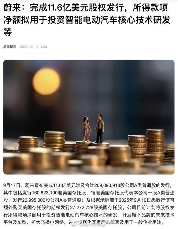 蔚来又融到钱了。蔚来宣布完成 11.6 亿美元涉及合计 209090918 股公