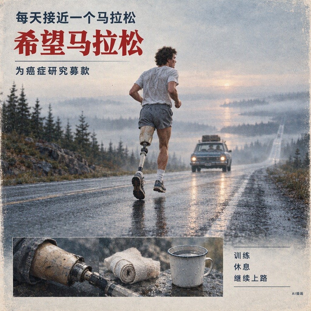 1980年4月12日，特里·福克斯在加拿大纽芬兰的圣约翰斯，把义肢浸入大西洋。这