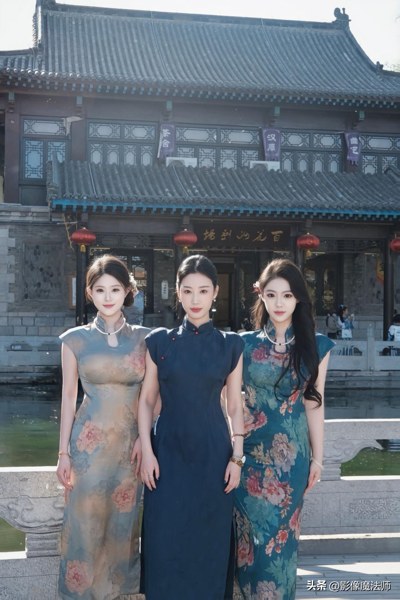 三姐妹穿旗袍同框，各有各的美旗袍姐妹聚会