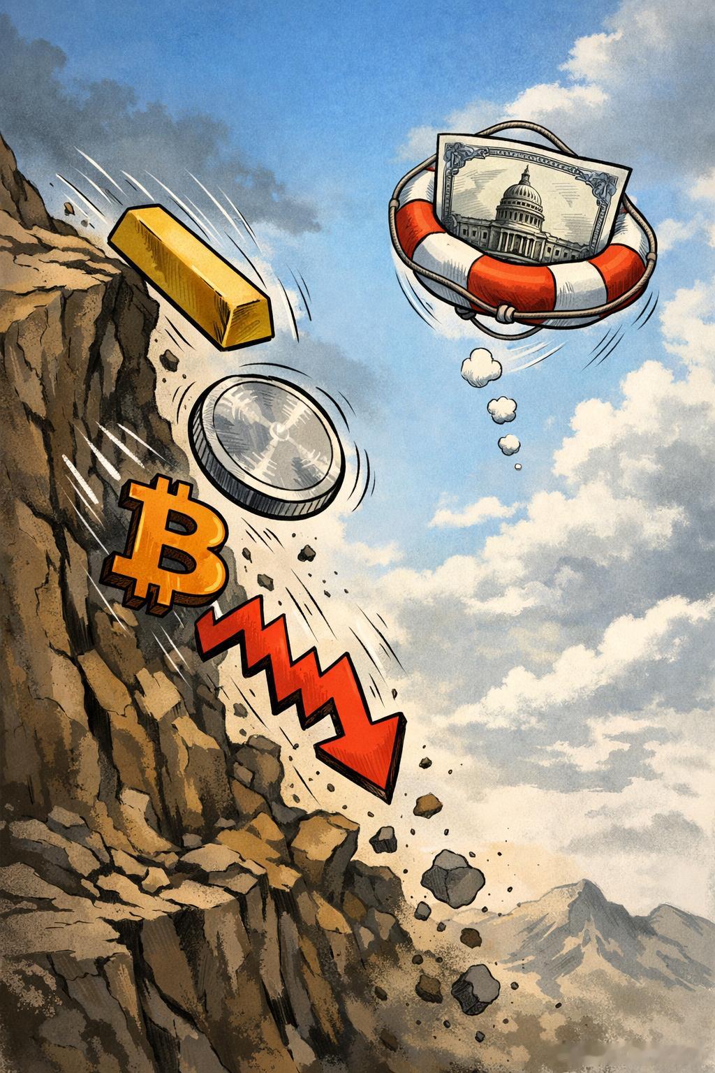 黄金概念板块跳水资金突然集体撤退，金银币股同步跳水，美债逆势成唯一避风港资金今天