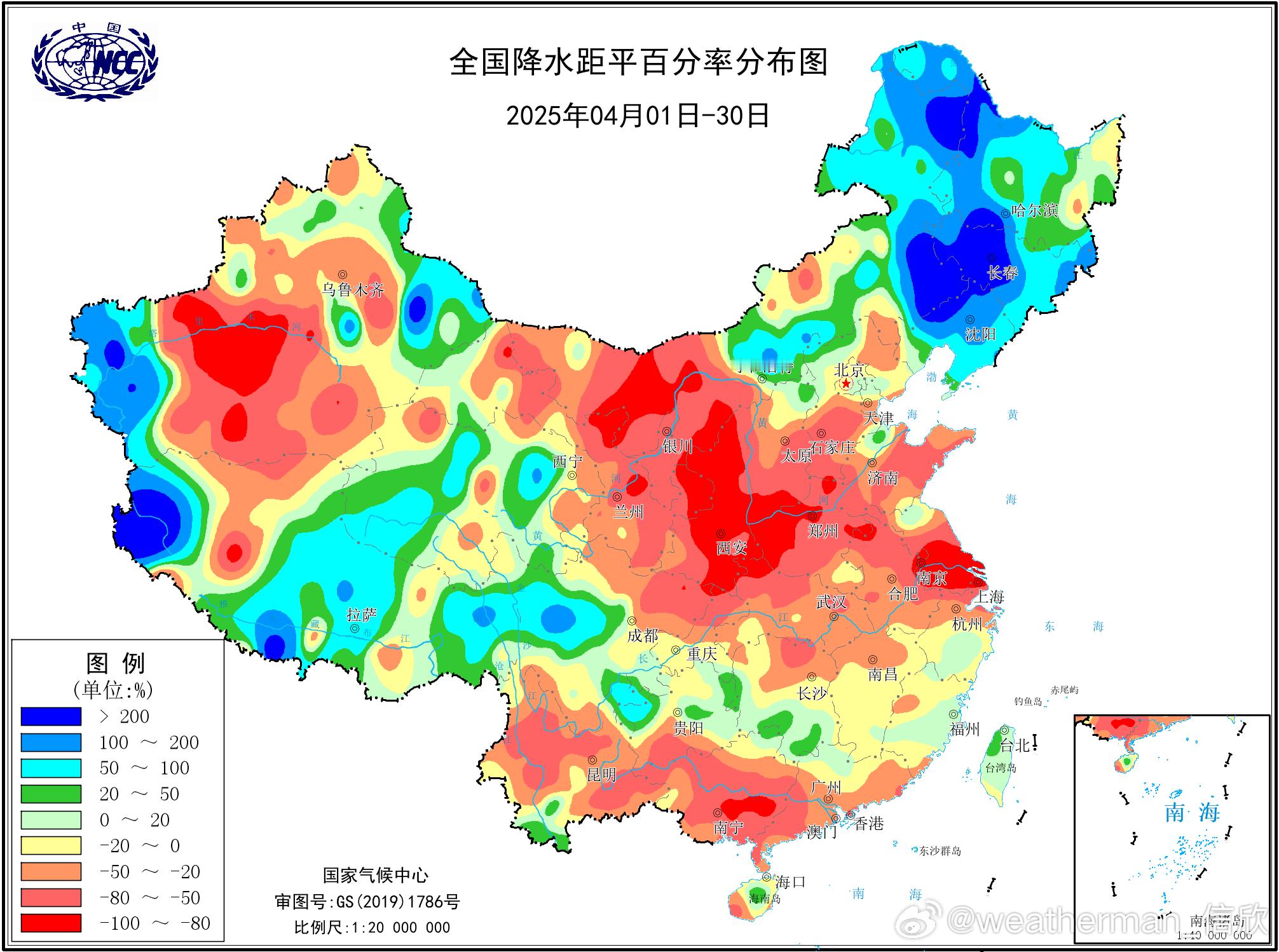 【降水回顾和展望】今年4月，我国降水分布多寡不均，内蒙古东部、东北以及青藏高原部
