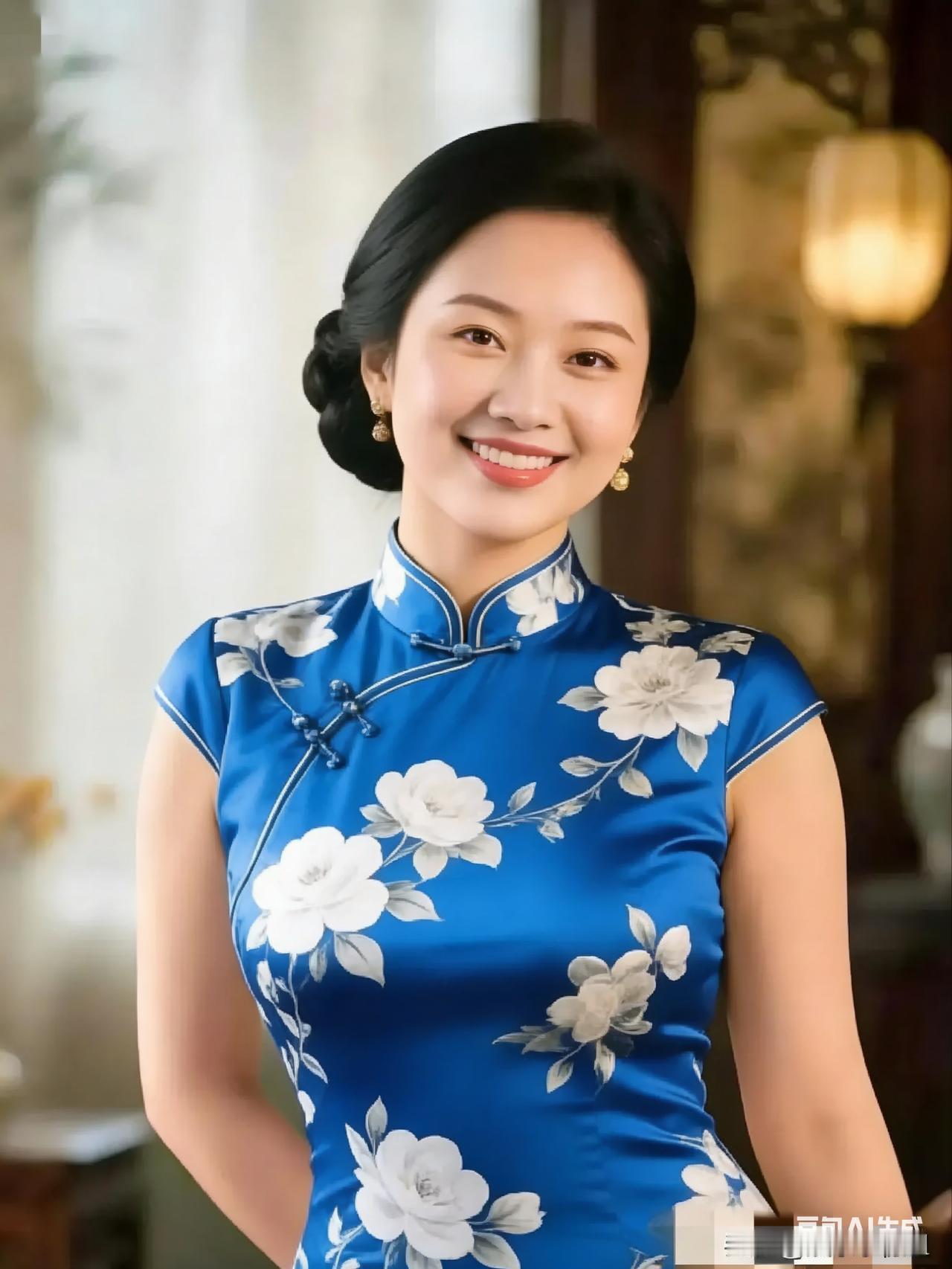 优雅蓝花旗袍，复古风韵，尽显东方美！🌸💃