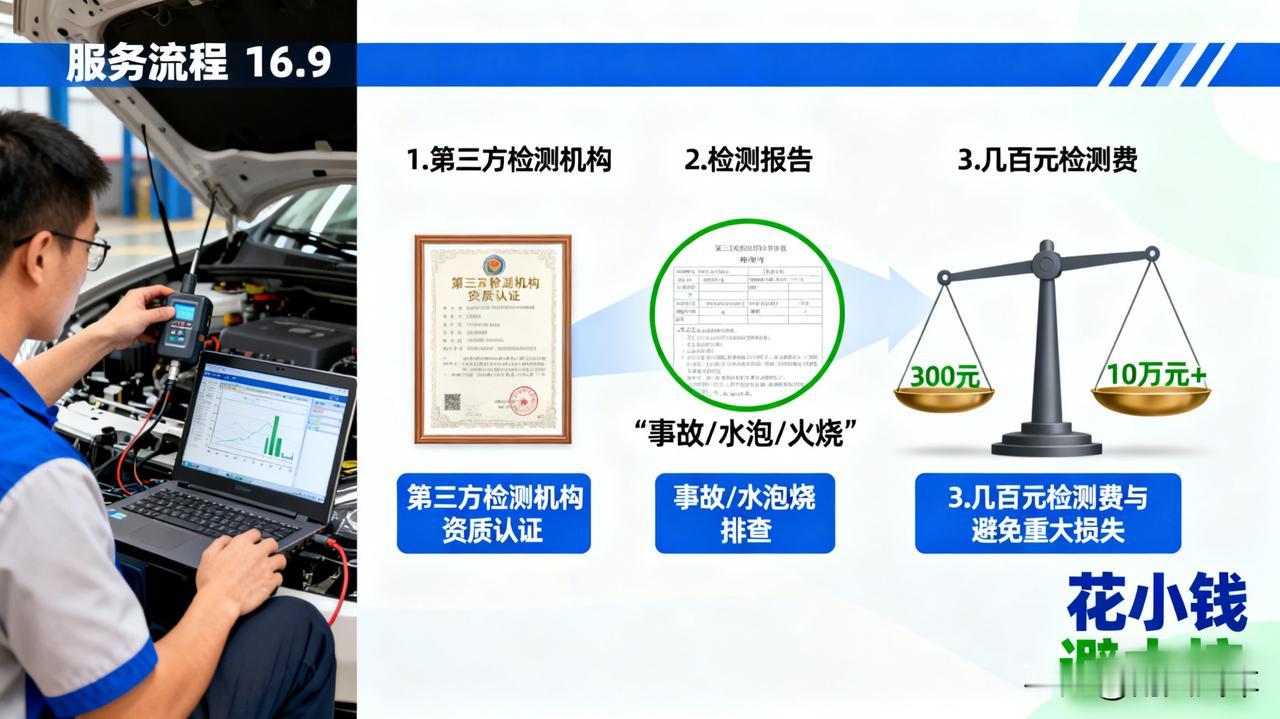 二手车“第三方检测”很重要

花几百块，请一个不代表任何买卖方的检测师，出具一份