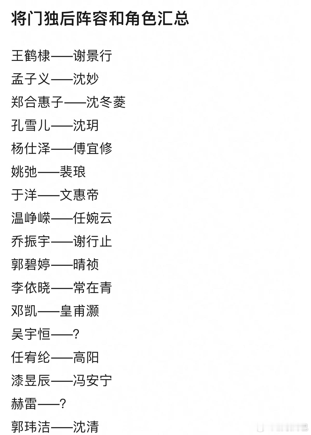 🍉将门独后阵容和角色汇总 