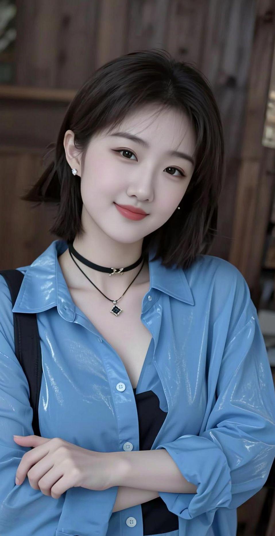 AI蓝衫短发情