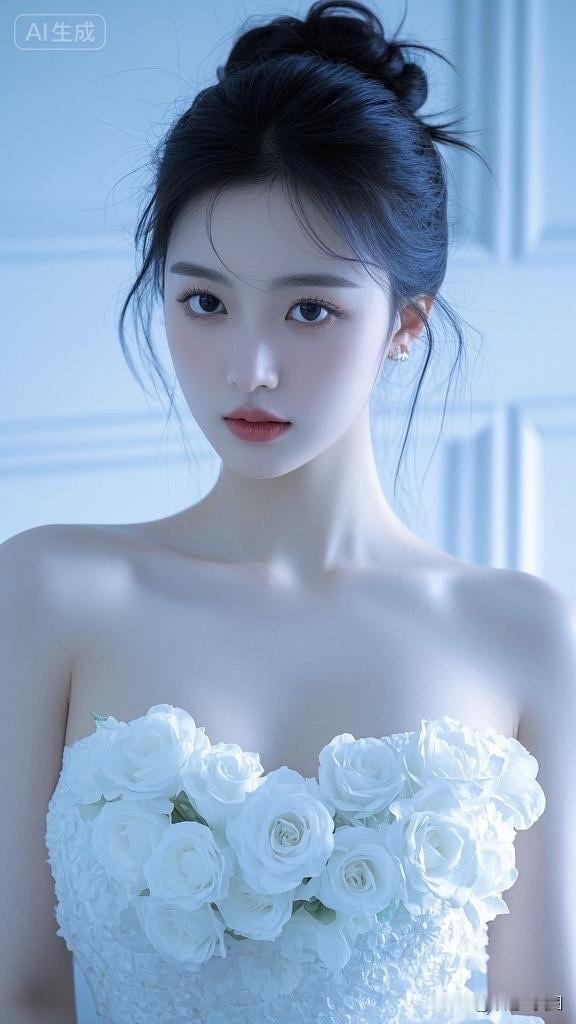 梦幻蓝调下的优雅新娘，花海中的唯美瞬间。