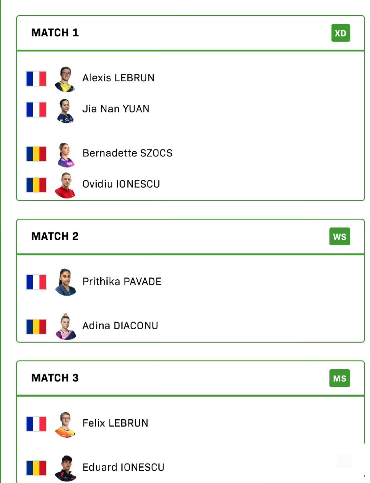 12月2日 成都混团世界杯法国与罗马尼亚的生死战
对阵表出炉，
第一盘
大勒布伦