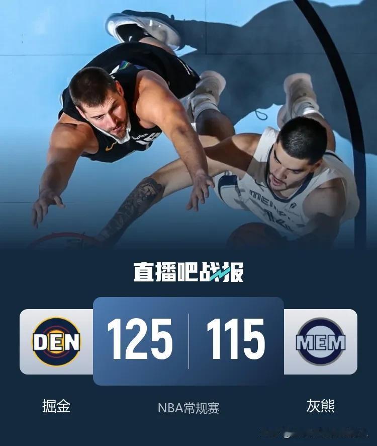 约基奇仅出手9次砍下17+10+16三双
掘金客场125:115轻取灰熊
穆雷拿