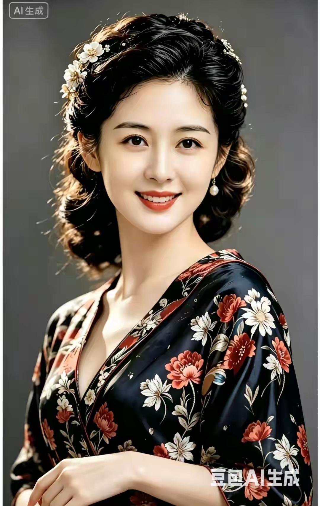 绚烂花丛中，美人浅笑盈盈，如同春日里最娇艳的花朵，是自然的、灵动的。站在花丛中，