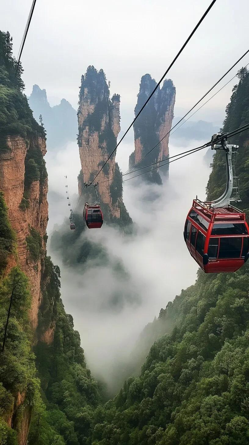 上饶望仙谷风景，(壮美)的山脉，(仙气缭绕)，(晨雾)缭绕，(悬崖峭壁)，水墨山