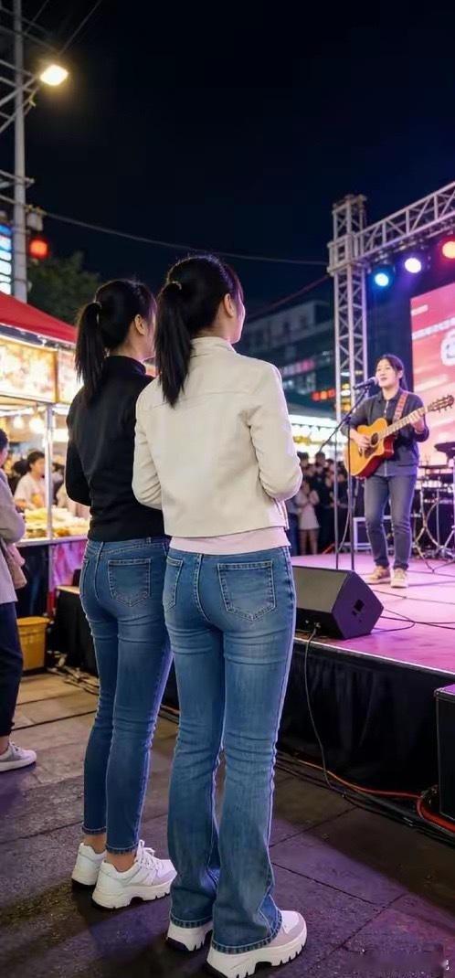 来看个演出还遇到两位美女。身材都很不错哟 