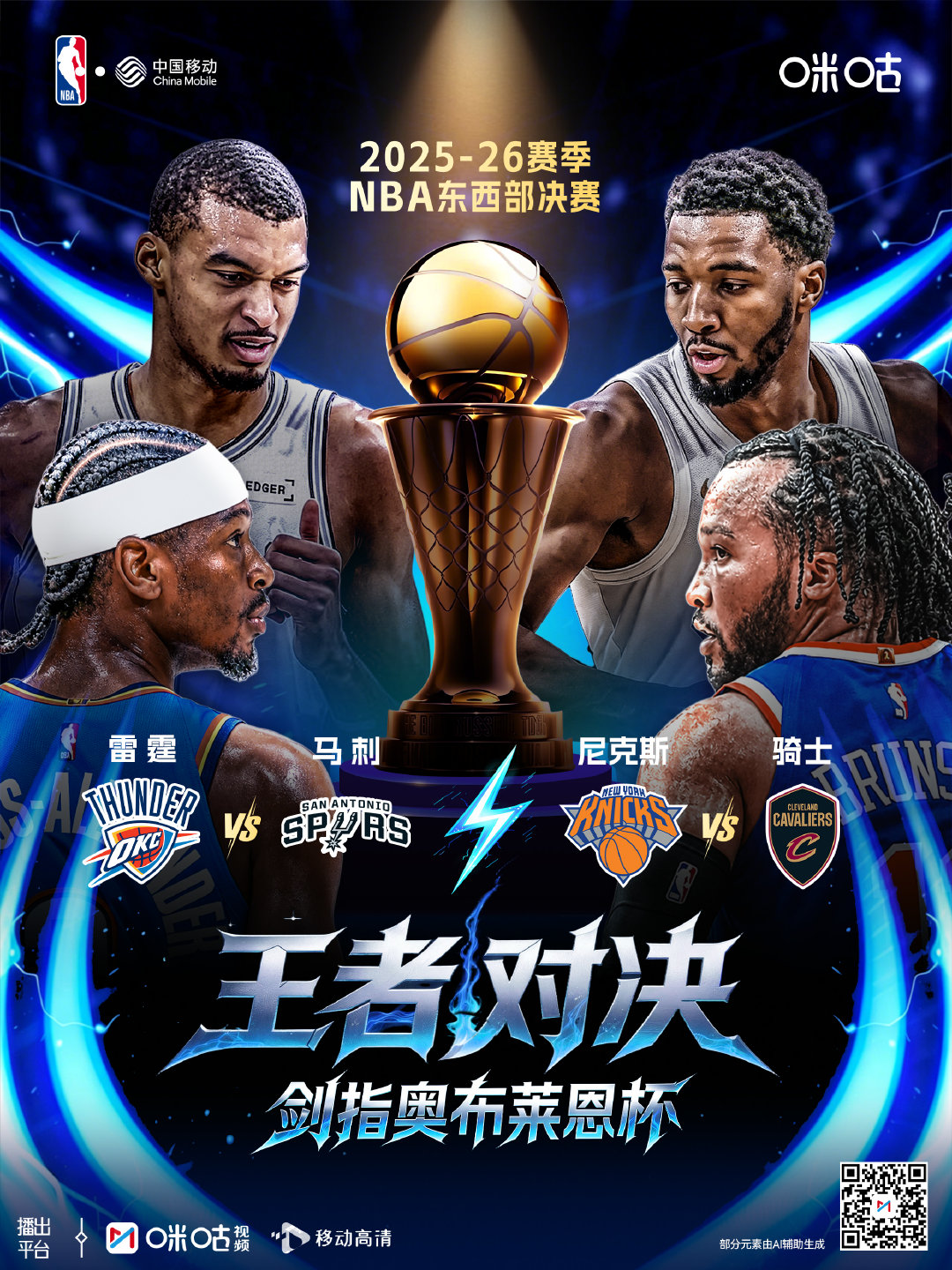 25-26赛季NBA季后赛🏆东西部决赛对阵出炉尼克斯🆚骑士 雷霆🆚马刺📱