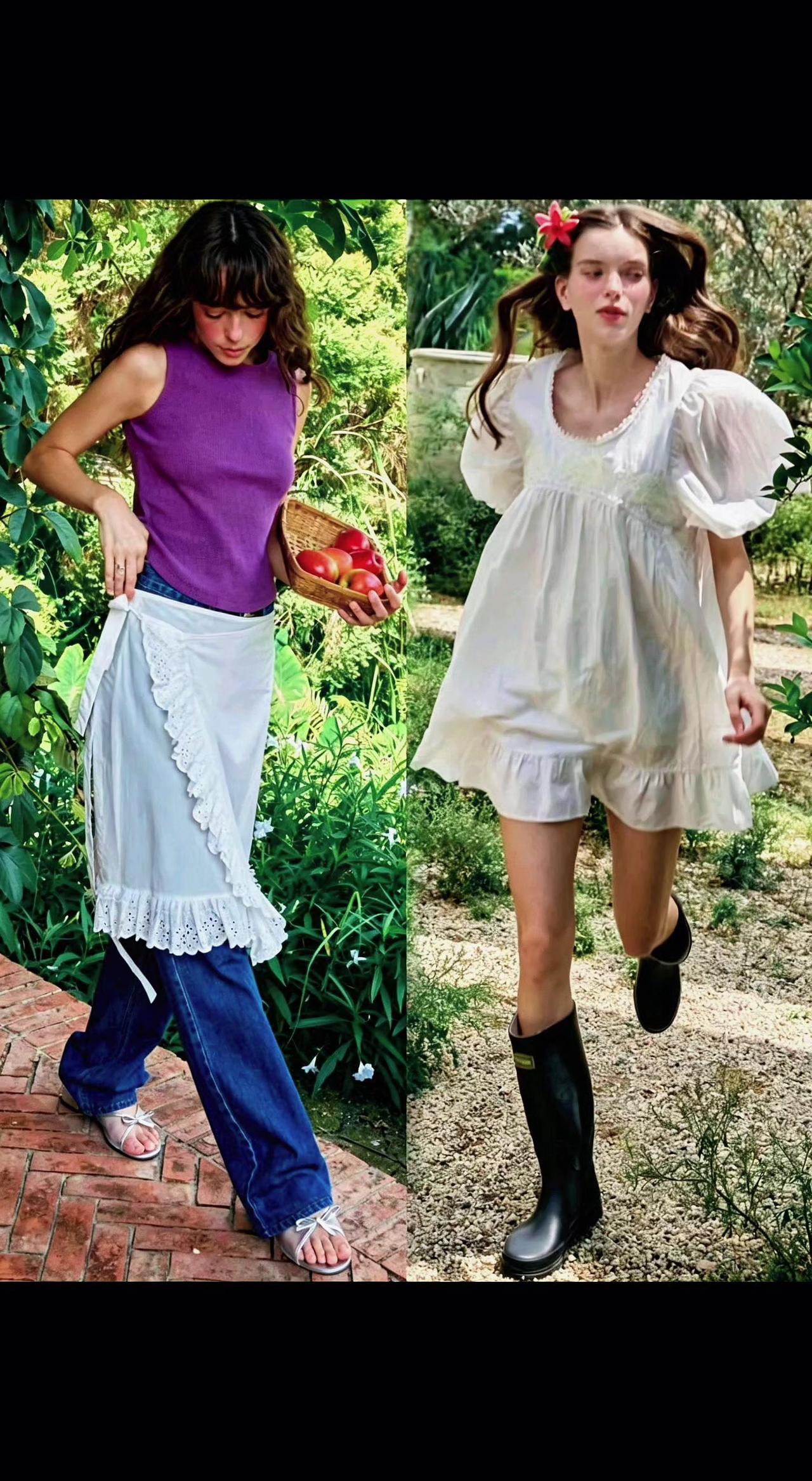 🌸碎花裙追着风跑，紫背心兜住整个夏天🍃。裙摆扬起时，时光都慢成了诗✨。