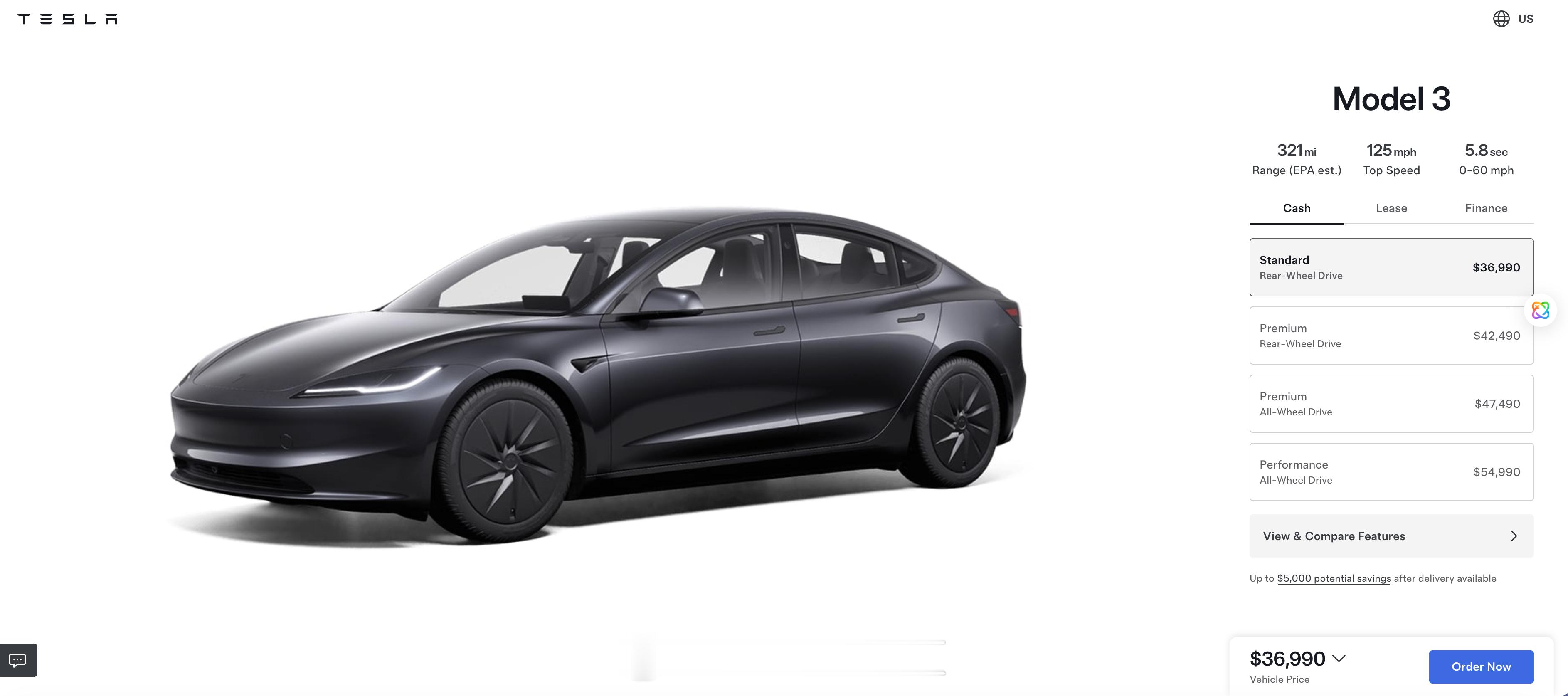 特斯拉传闻中的廉价版正式推出，包括Model Y Standard和Model 