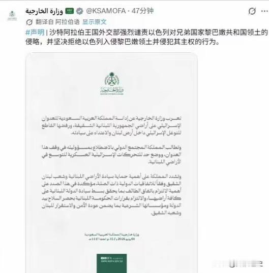 沙特终于要下场了？中东可能真要乱了。

沙特外交部发了一份官方声明，在声明中沙特